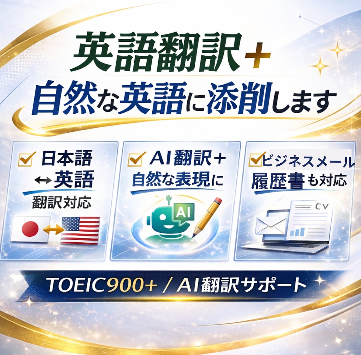 英語翻訳と自然な表現に添削します AI翻訳だけでは不安な方へ。自然で伝わる英語に整えます イメージ1