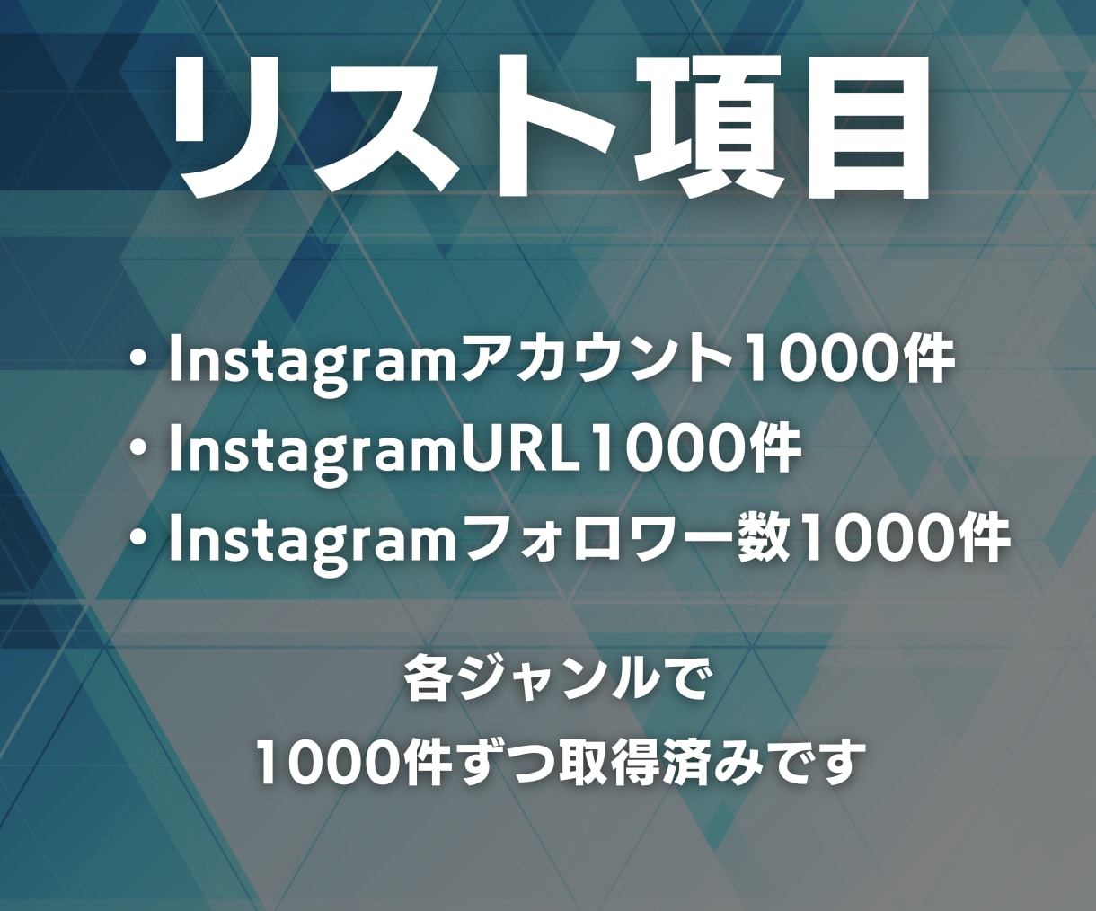 35ジャンル｜Instagramリストを提供します インスタアカウントの営業リスト｜35ジャンル・各1000件 イメージ2