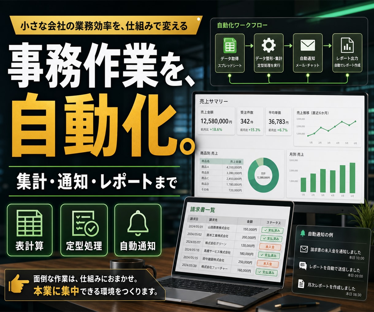 AIとGASで業務自動化ツールを作ります 入力・集計・通知をまとめて効率化 イメージ1