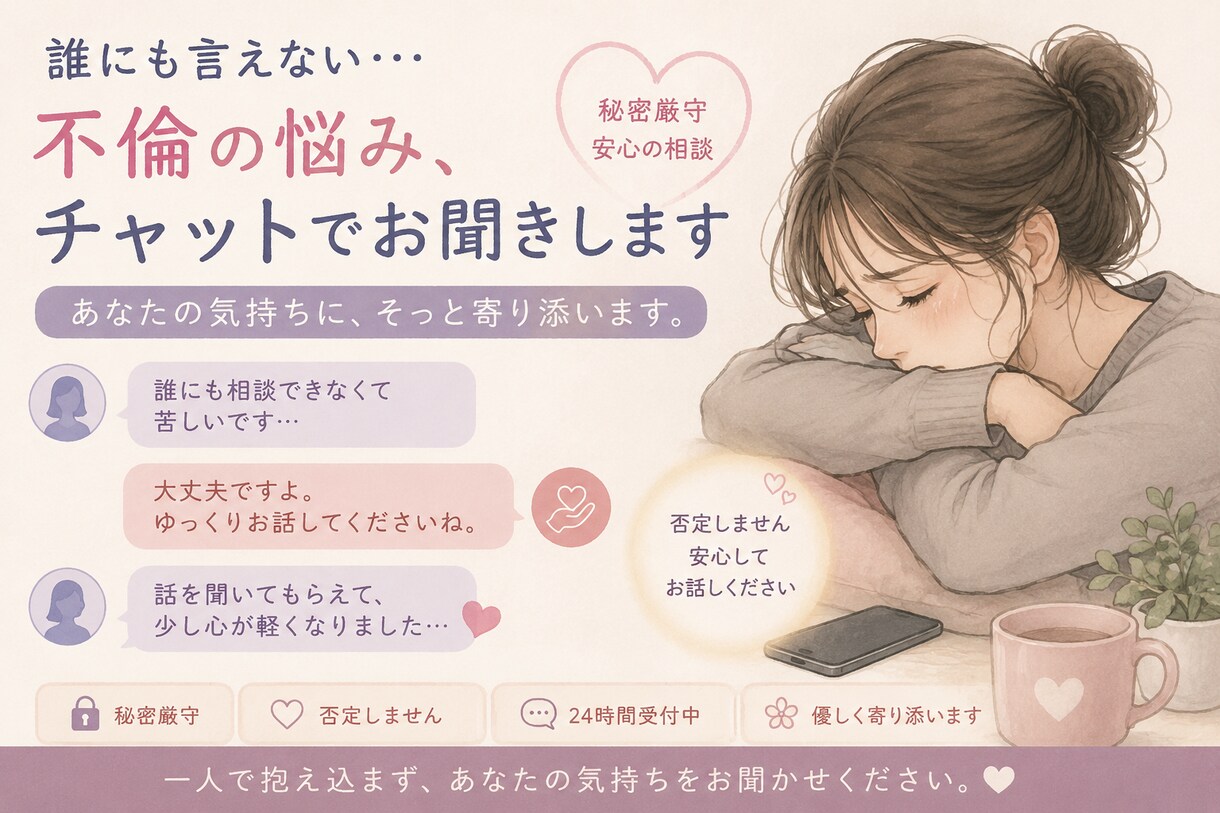 秘密の恋話しお聞します 秘密厳守であなたの心に寄り添います。 イメージ3