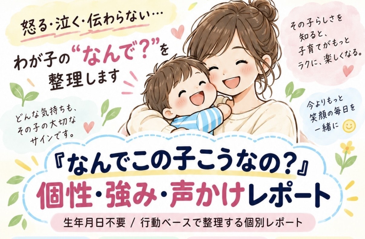 なんでこの子こうなの？」を行動20問から整理します 生年月日不要！行動から個性と声かけを見える化 イメージ1