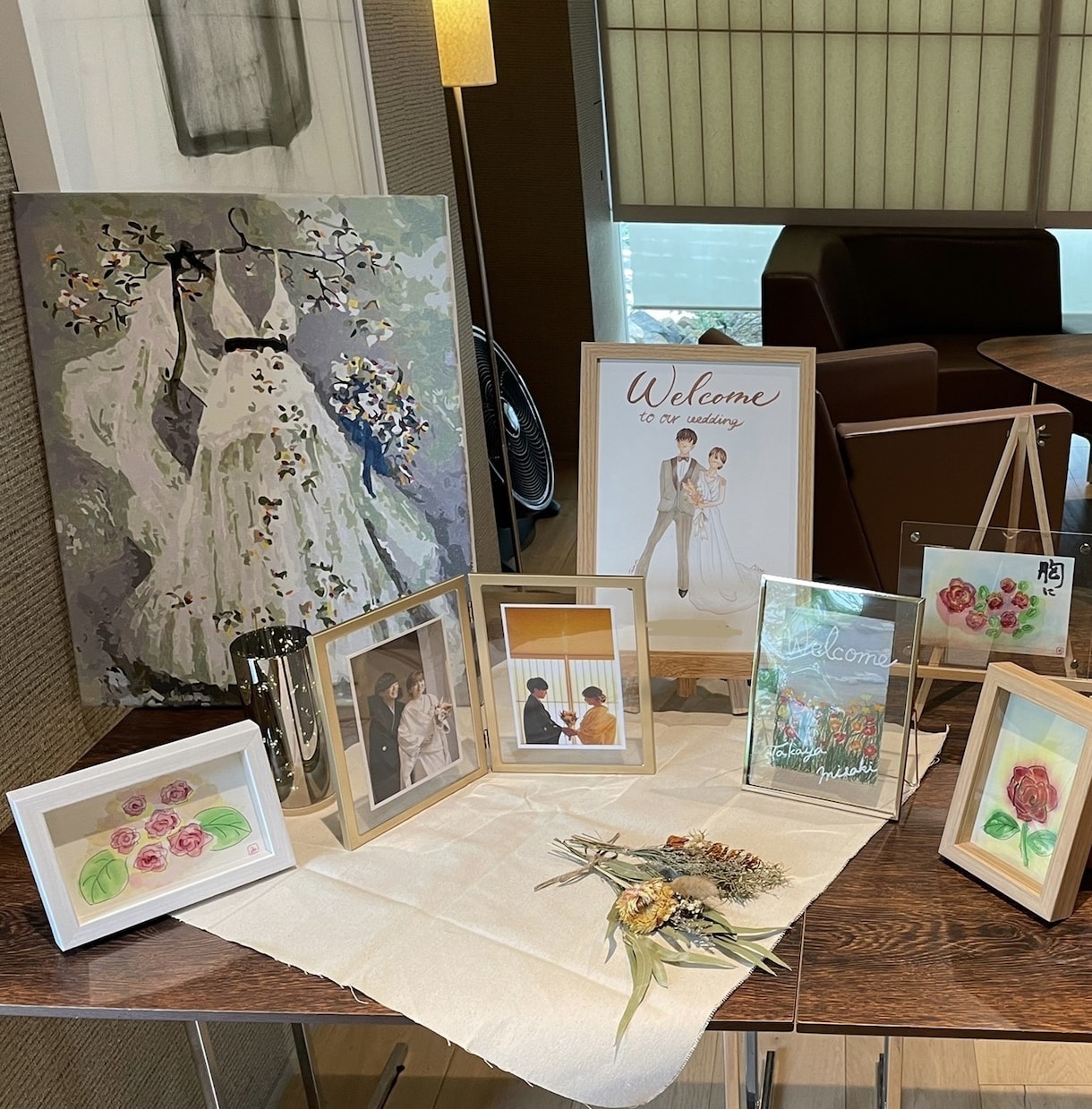 手書きの素敵なウェルカムボード作成します お二人の写真を元に描き、額に入れてお送りします！ イメージ5