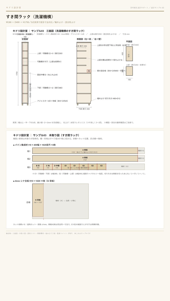 DIY家具の設計図・木取り図・材料リストを作ります 図面・木取り・工程・概算費用まで一式。作り手が監修します イメージ3