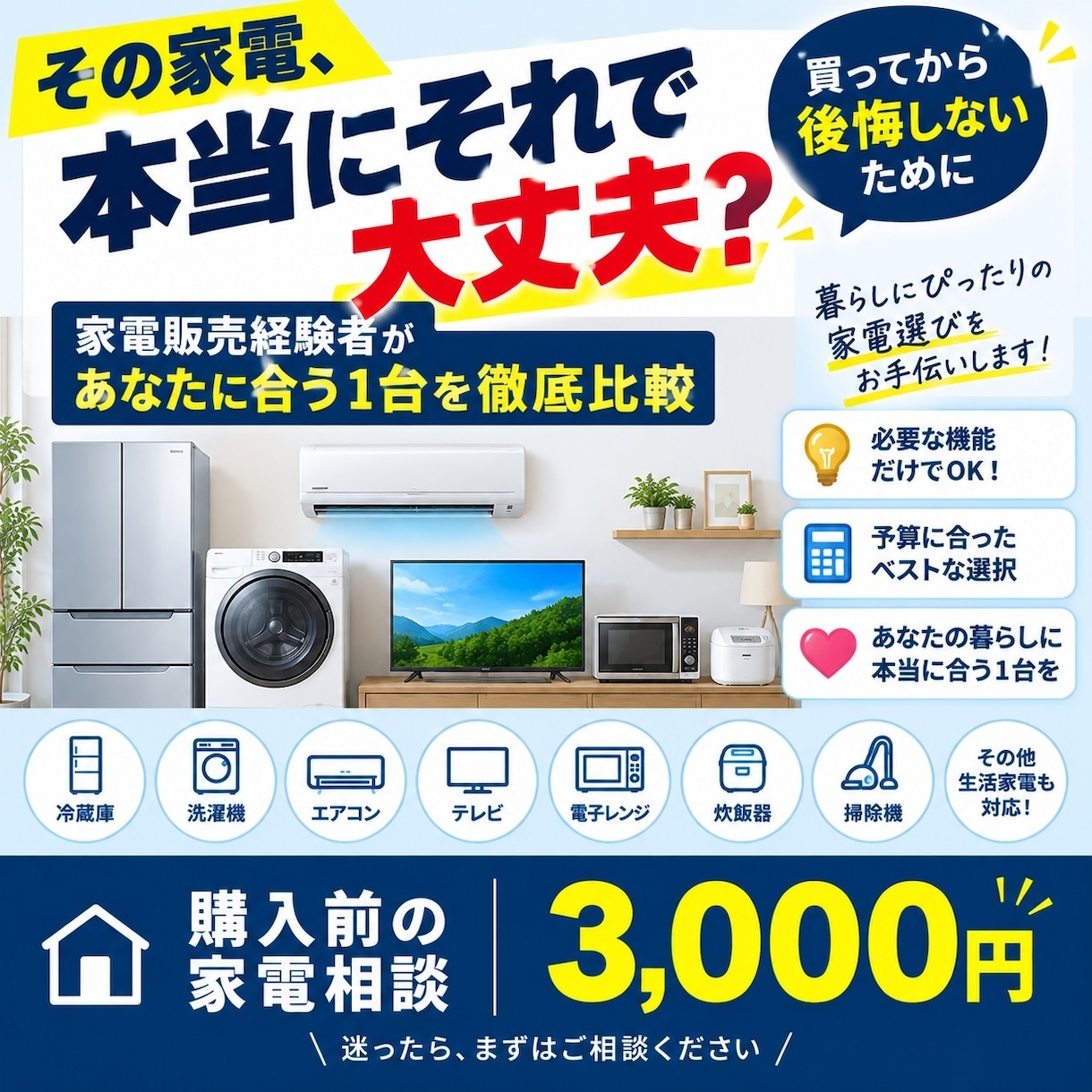 その家電、それで大丈夫？プロが購入前チェックします 家電販売経験者があなたに合う商品を徹底比較 イメージ1