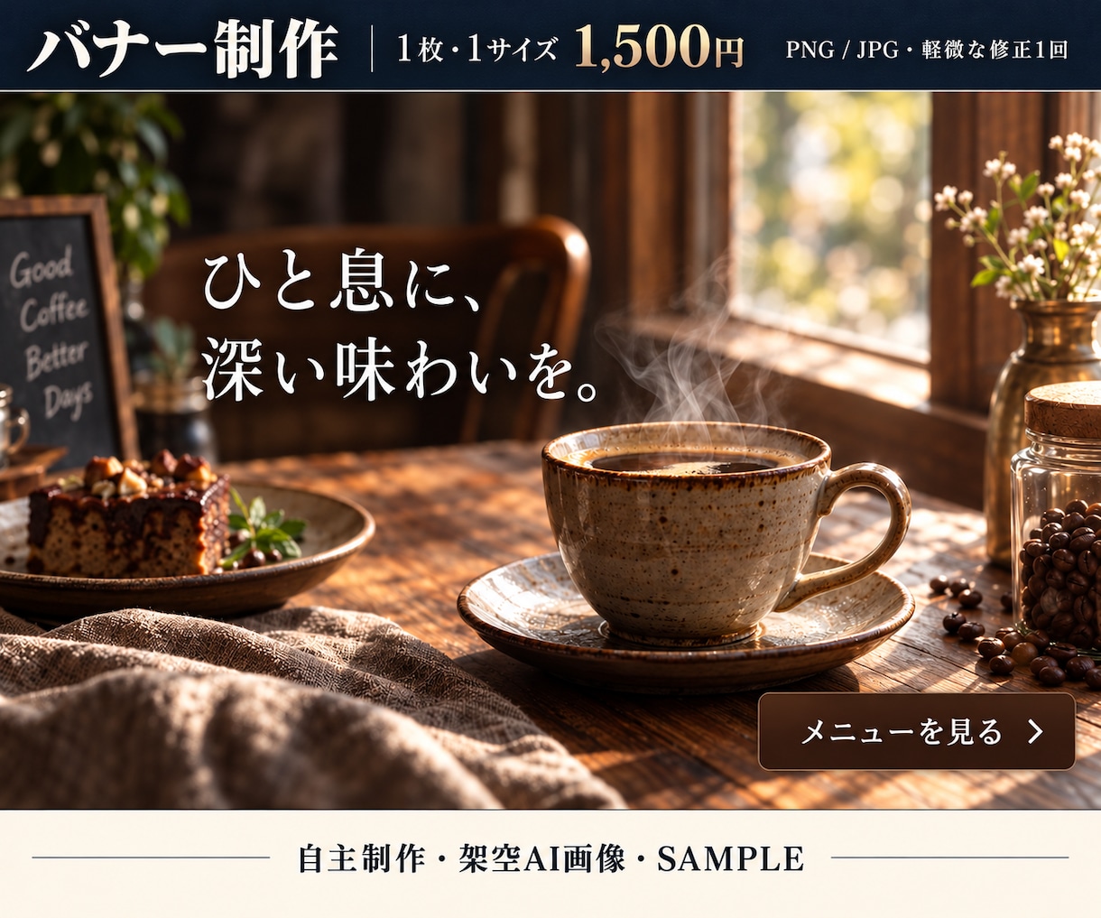 広告バナーを1枚から丁寧に制作します 1枚1,500円・写真と文字で魅力を伝えるデザイン イメージ1