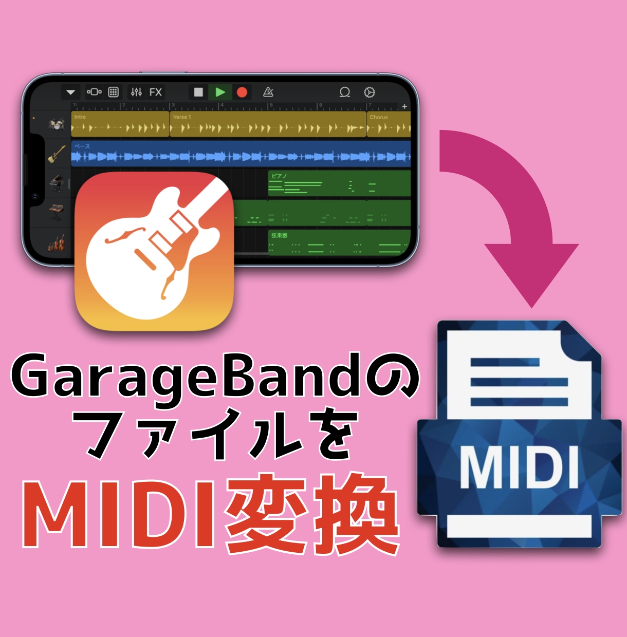 GarageBandのデータをMIDIで出力します GarageBandで作曲などをする方へ イメージ1