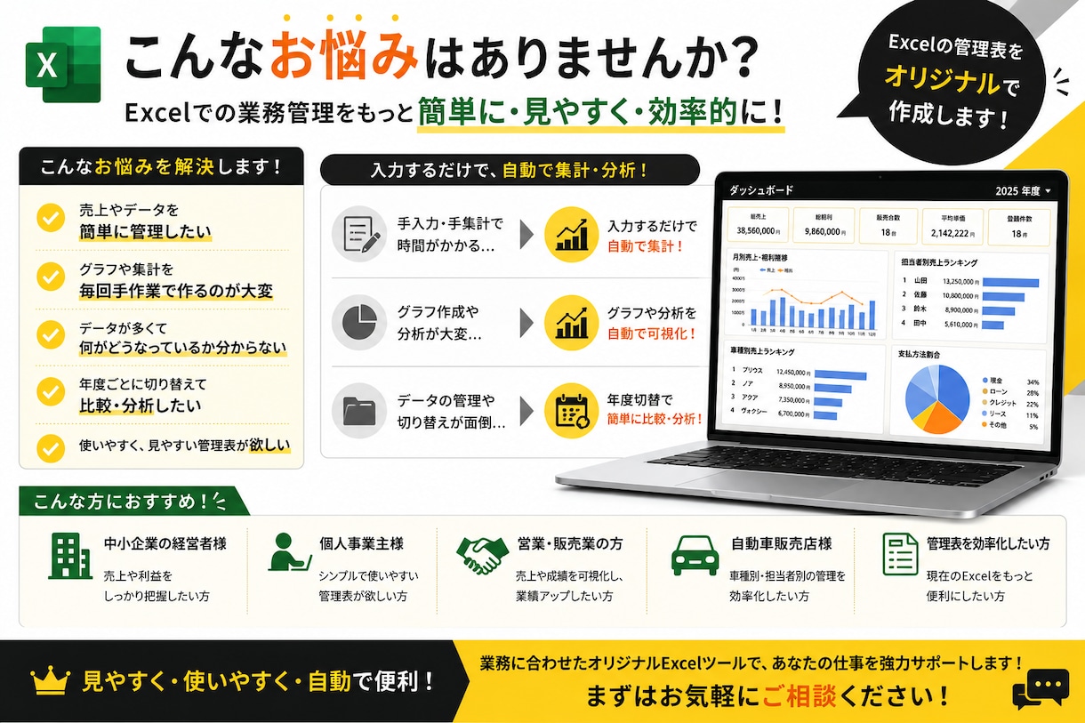 自動集計できる売上管理表を作成します 見やすく使いやすい管理表を丁寧に作成します。 イメージ5