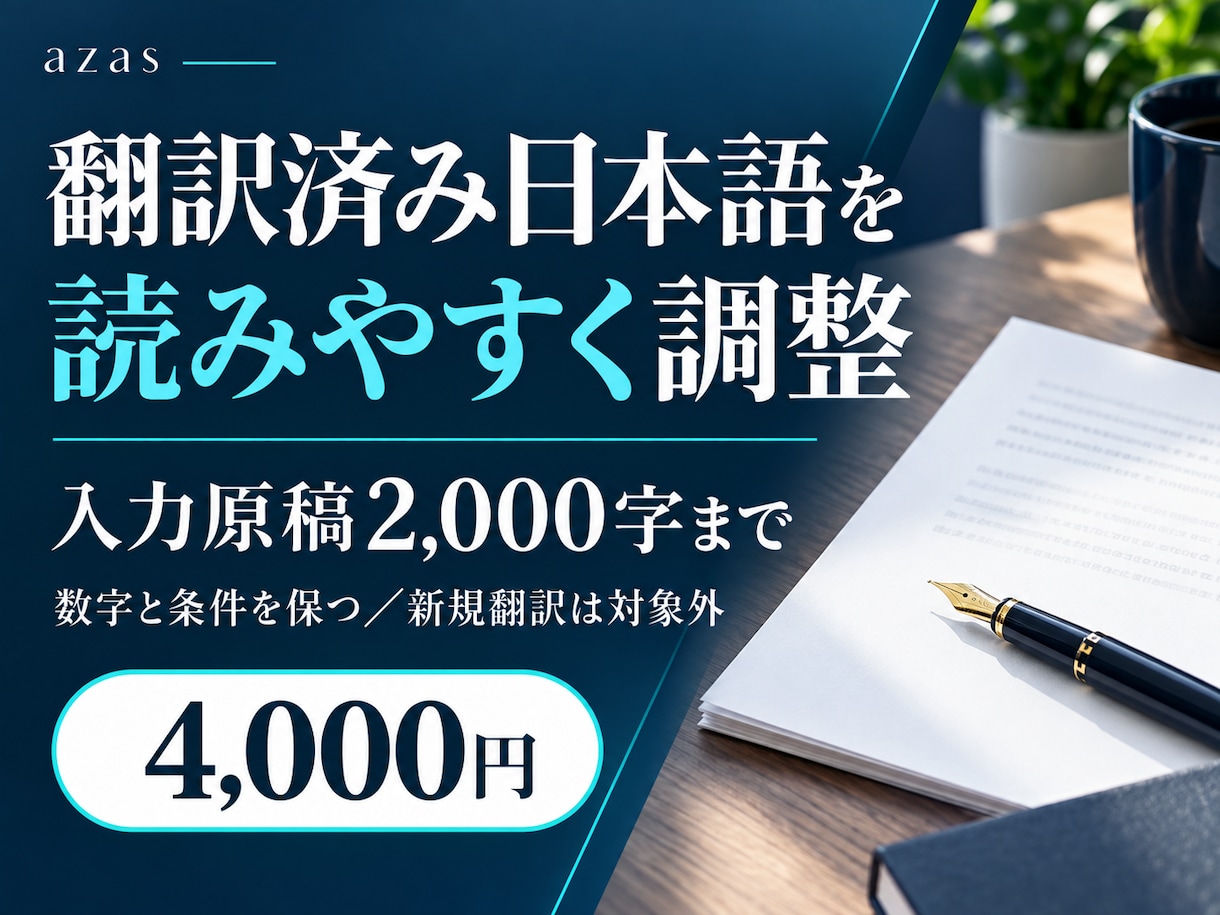 翻訳済みの文章を自然な日本語に整えます 数字と条件を保ち、直訳調と読みにくさを調整 イメージ1