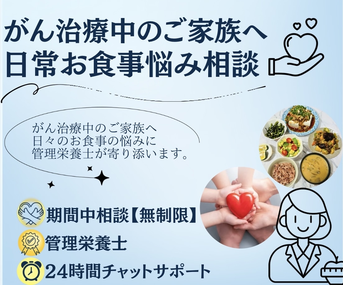 がん治療中の【ご家族向け】食事のアドバイスをします 【24時間OK】管理栄養士が日常の食事相談にのります イメージ1