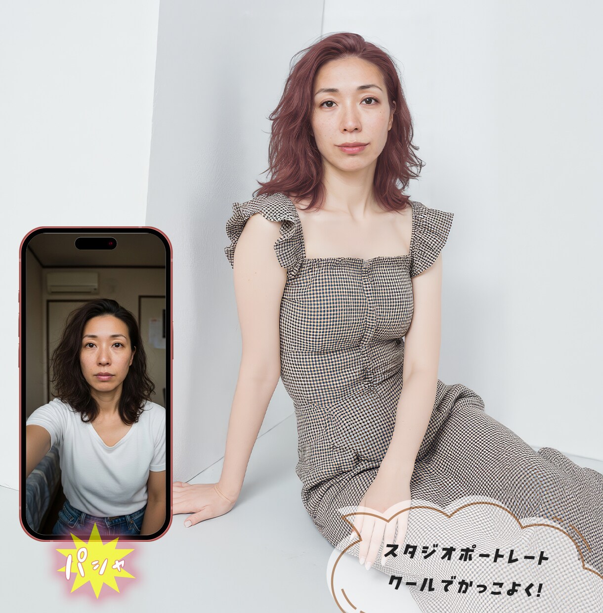 自撮り写真から“新しいあなた”を描きます お顔の一貫性をKEEPしたまま、プロが撮影したような作品に! イメージ4