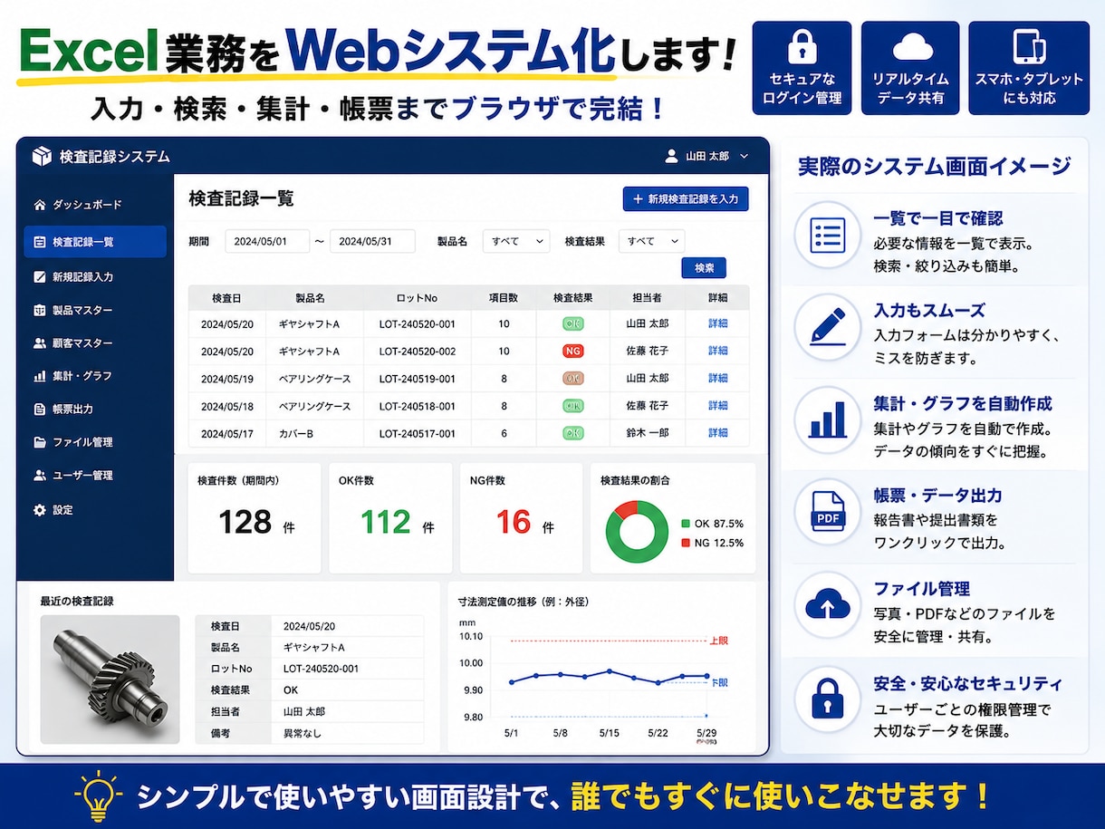Excel業務をWebシステム化します Excel・紙の業務を低コストでWeb化します イメージ2