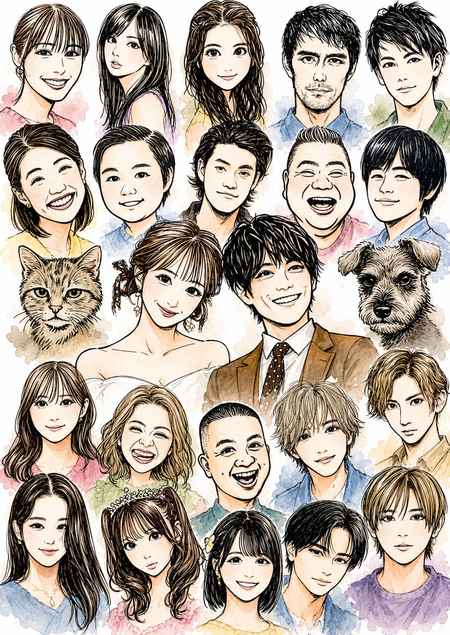 ゲスト参加型　結婚証明書　そっくり似顔絵描きます 2人2,000円　1人追加毎+500円　大人数◯ イメージ2