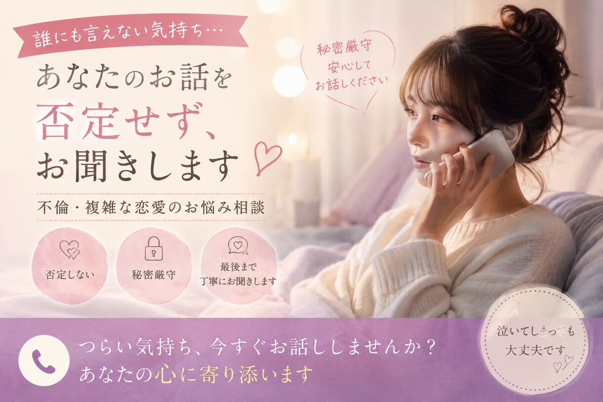 否定せず、あなたのお話をお聞きします 誰にも言えない恋…今すぐお話ししませんか？ イメージ1