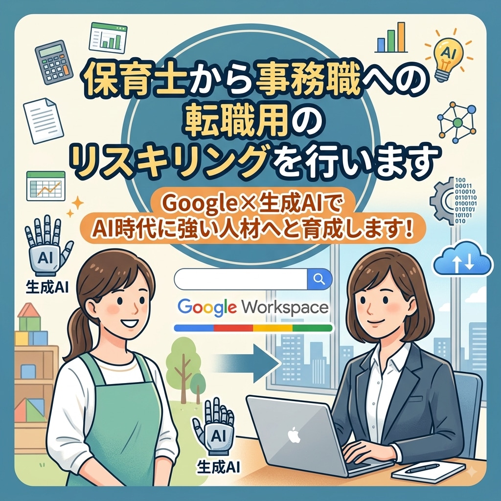 保育士から事務職への転職用のリスキリングを行います 先着３名！AI時代に求めらる人材へのスキルアップできます イメージ1