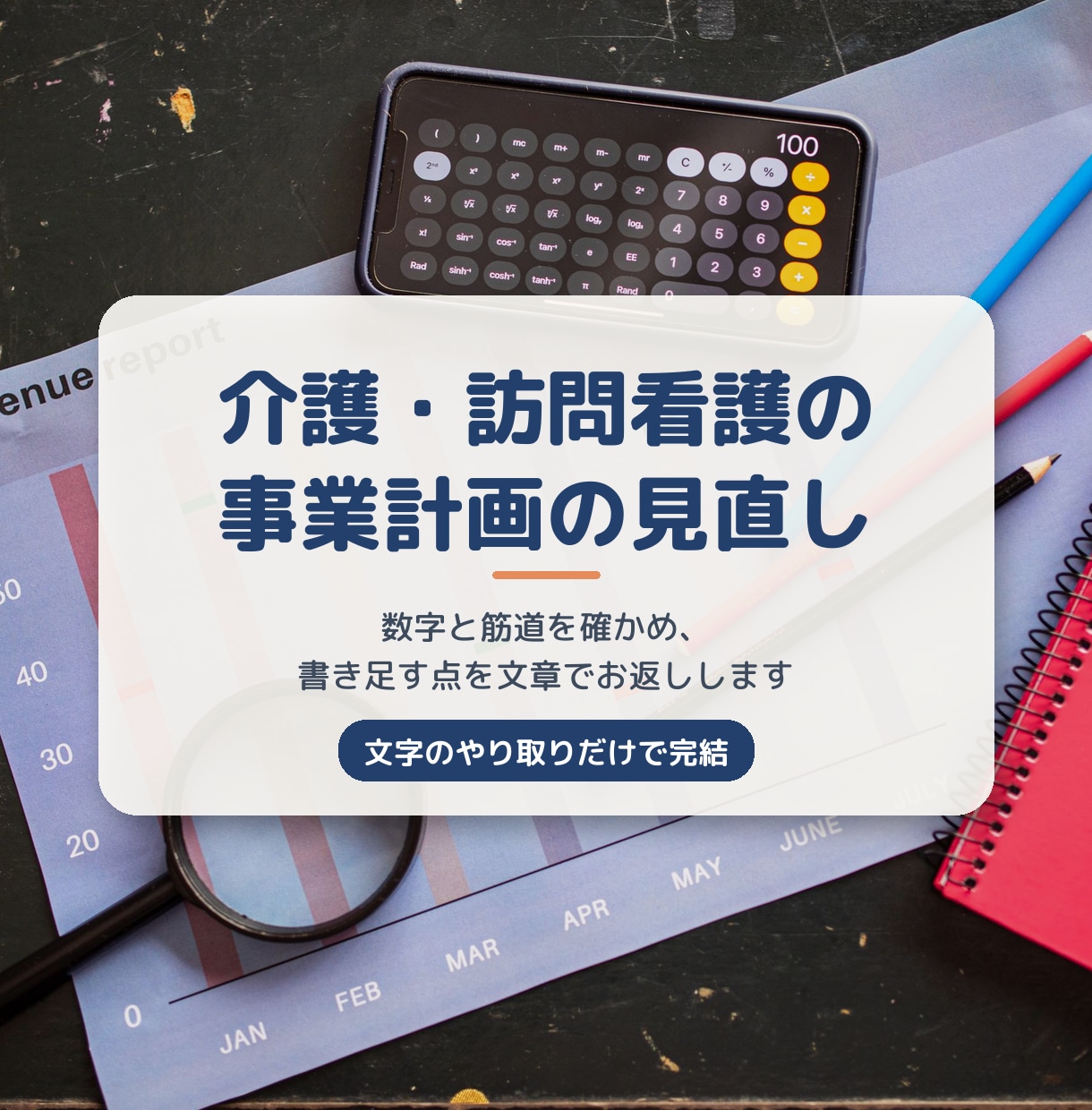 介護・訪問看護の事業計画を読んで見直します 数字と筋道を確かめ、書き足す点を文章でお返しします イメージ1