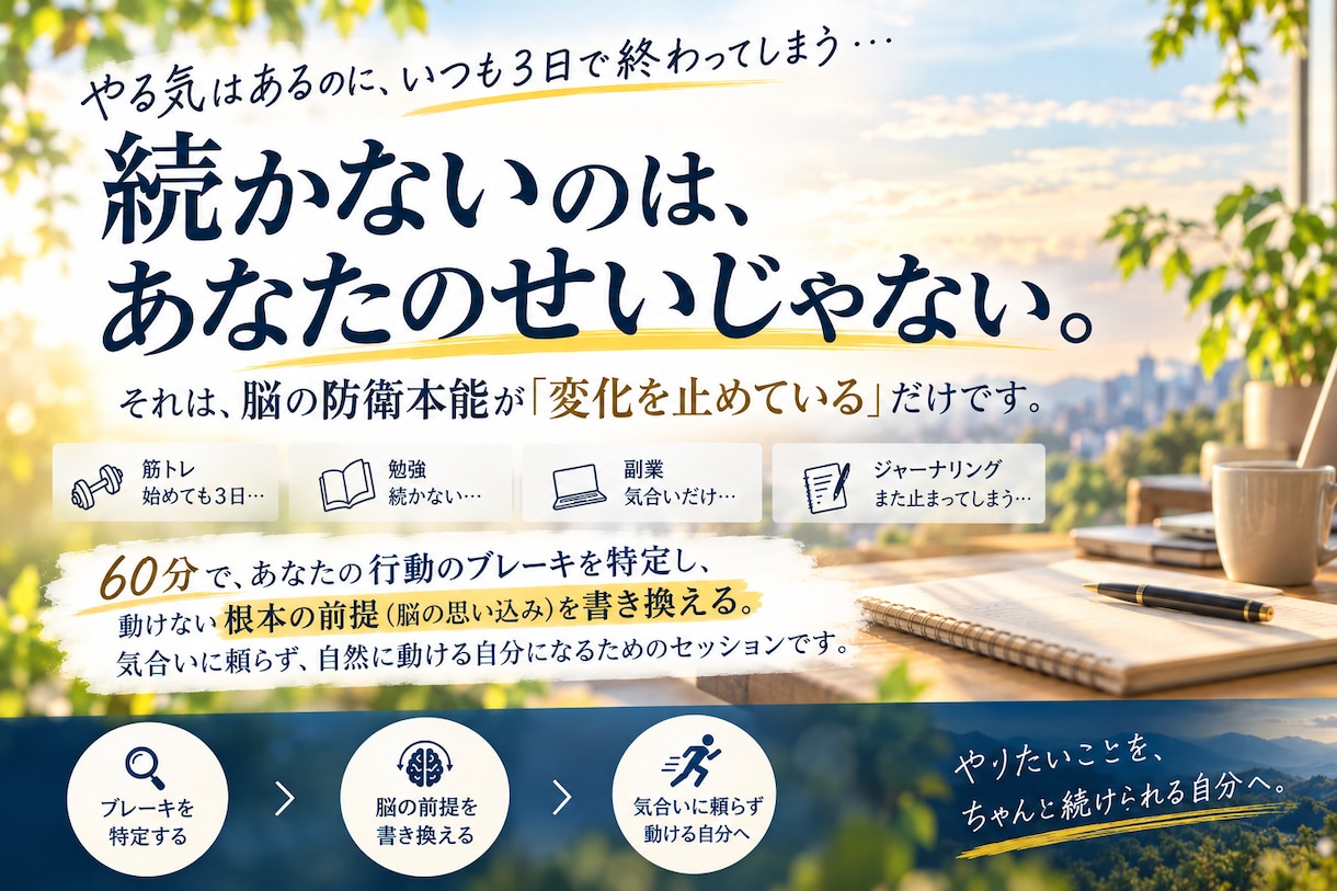 毎回三日坊主のあなたへ！脳のブレーキを解除します 「意志が弱いから」ではない！ 三日坊主を脱出する一歩を設定！ イメージ1