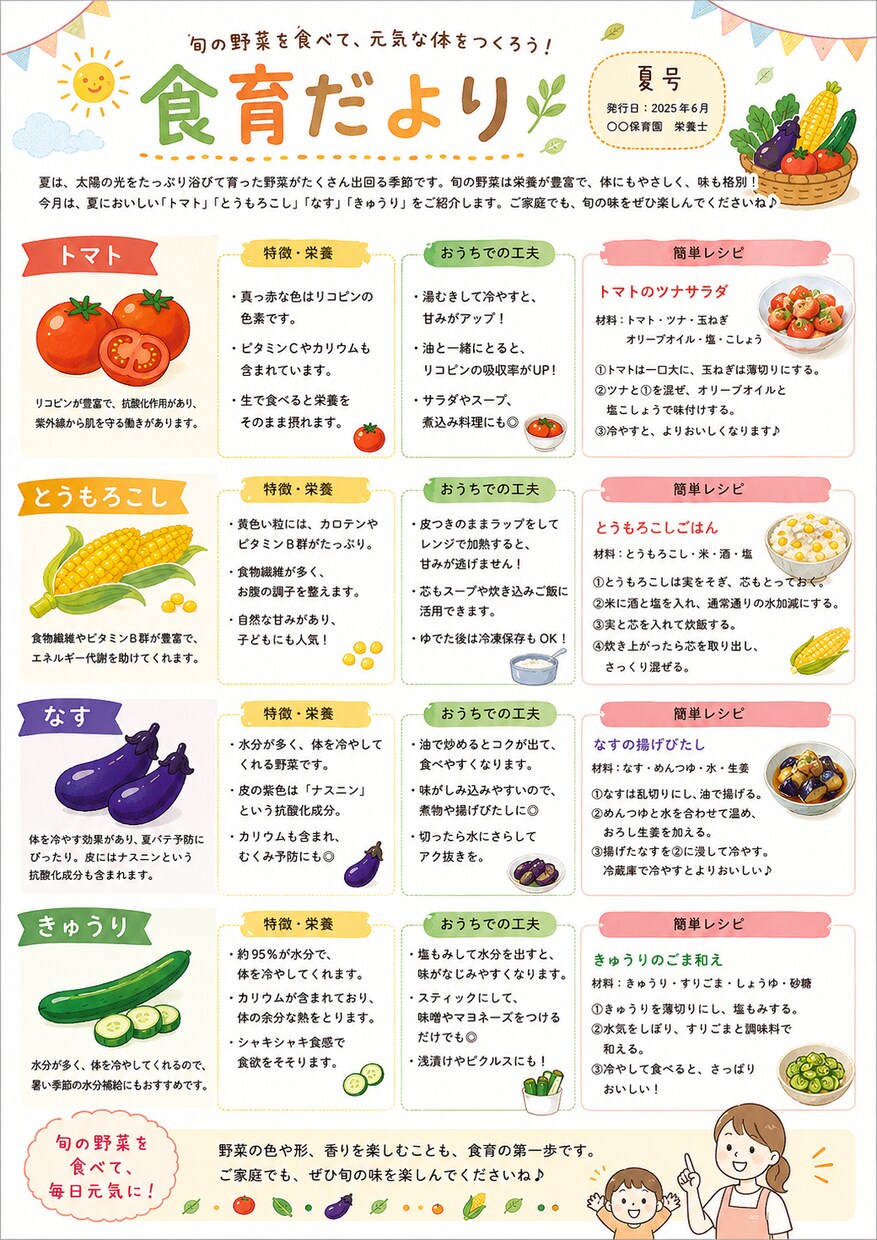 保育園・幼稚園の「食育だより」月1回分、執筆します 【モニター価格〜8/15】先着3名様1500円で承ります イメージ2