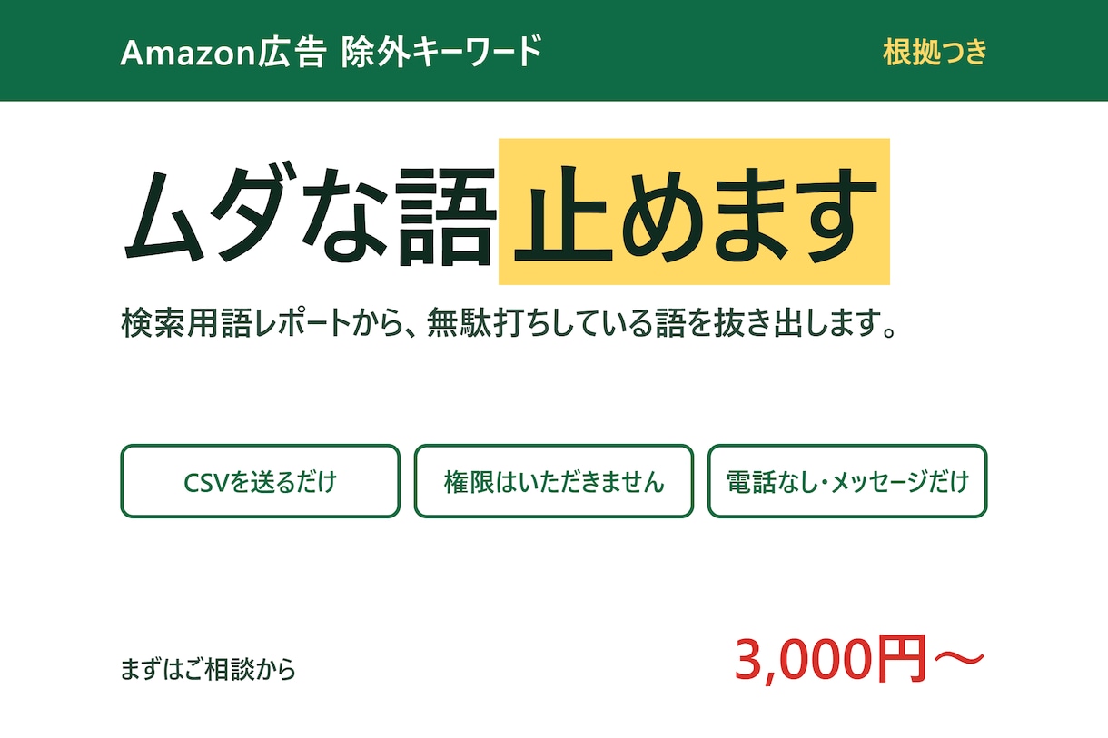 Amazon広告の除外キーワードを出します 売れていないのに使われている語を、根拠つきで イメージ1