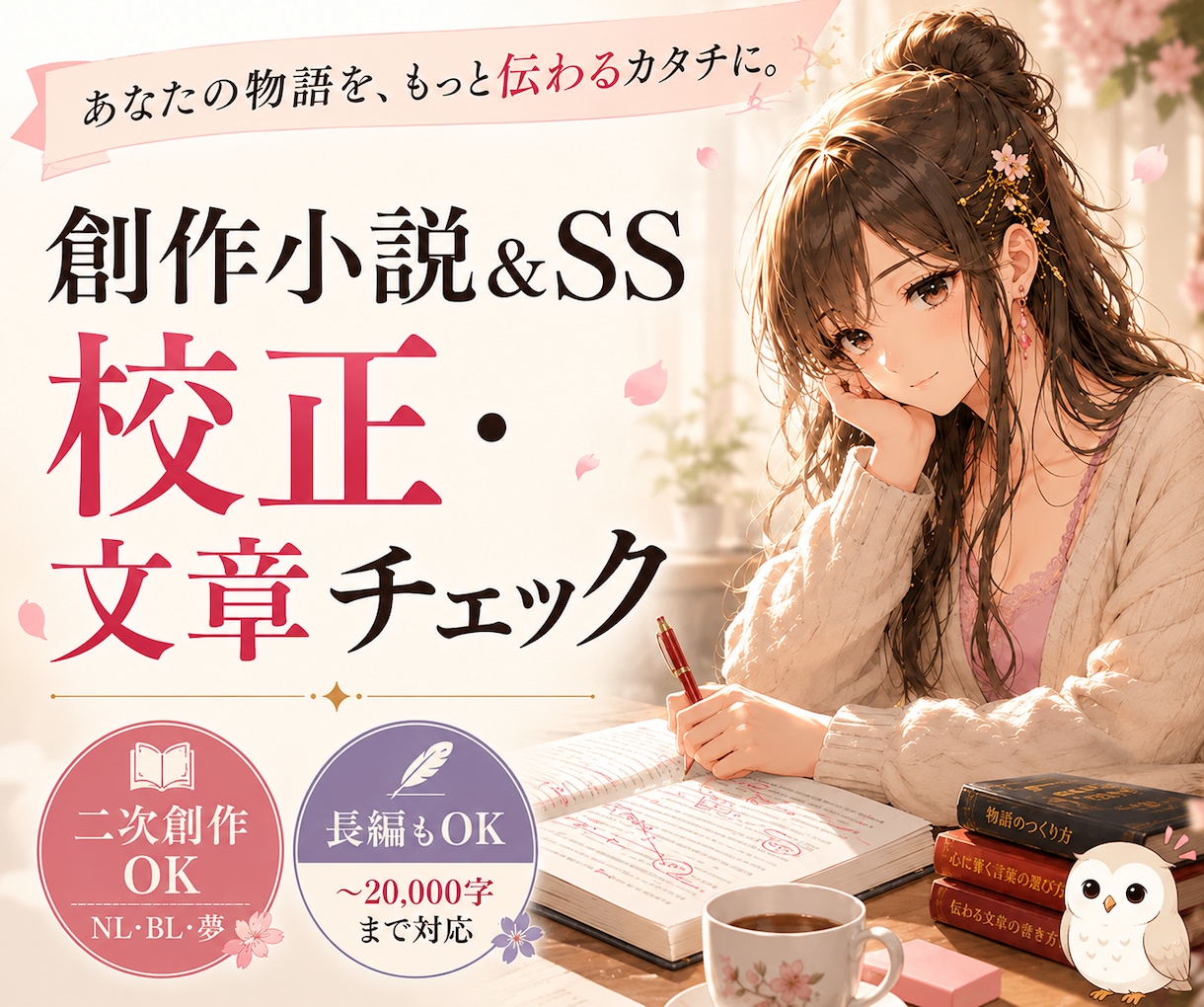 創作小説＆SSの校正・文章チェックします 長編・オリジナル・二次創作（NL・BL・夢）対応可能！ イメージ1