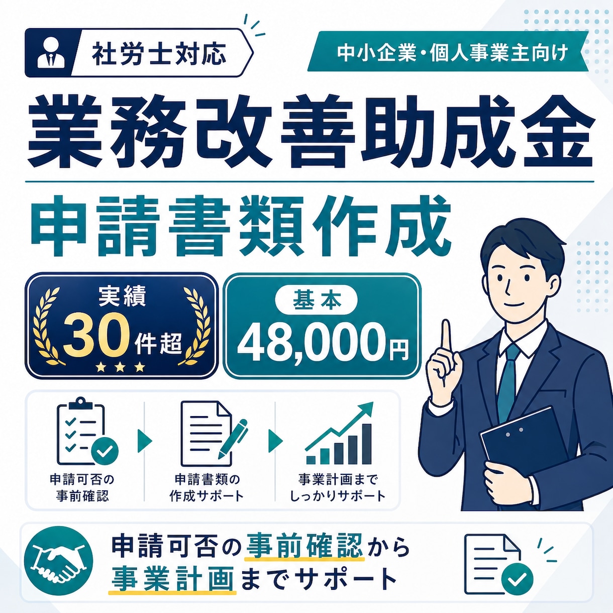 令和8年業務改善助成金申請書類を社労士が作成します 実績30件超｜社労士が申請可否の確認から事業計画までサポート イメージ1