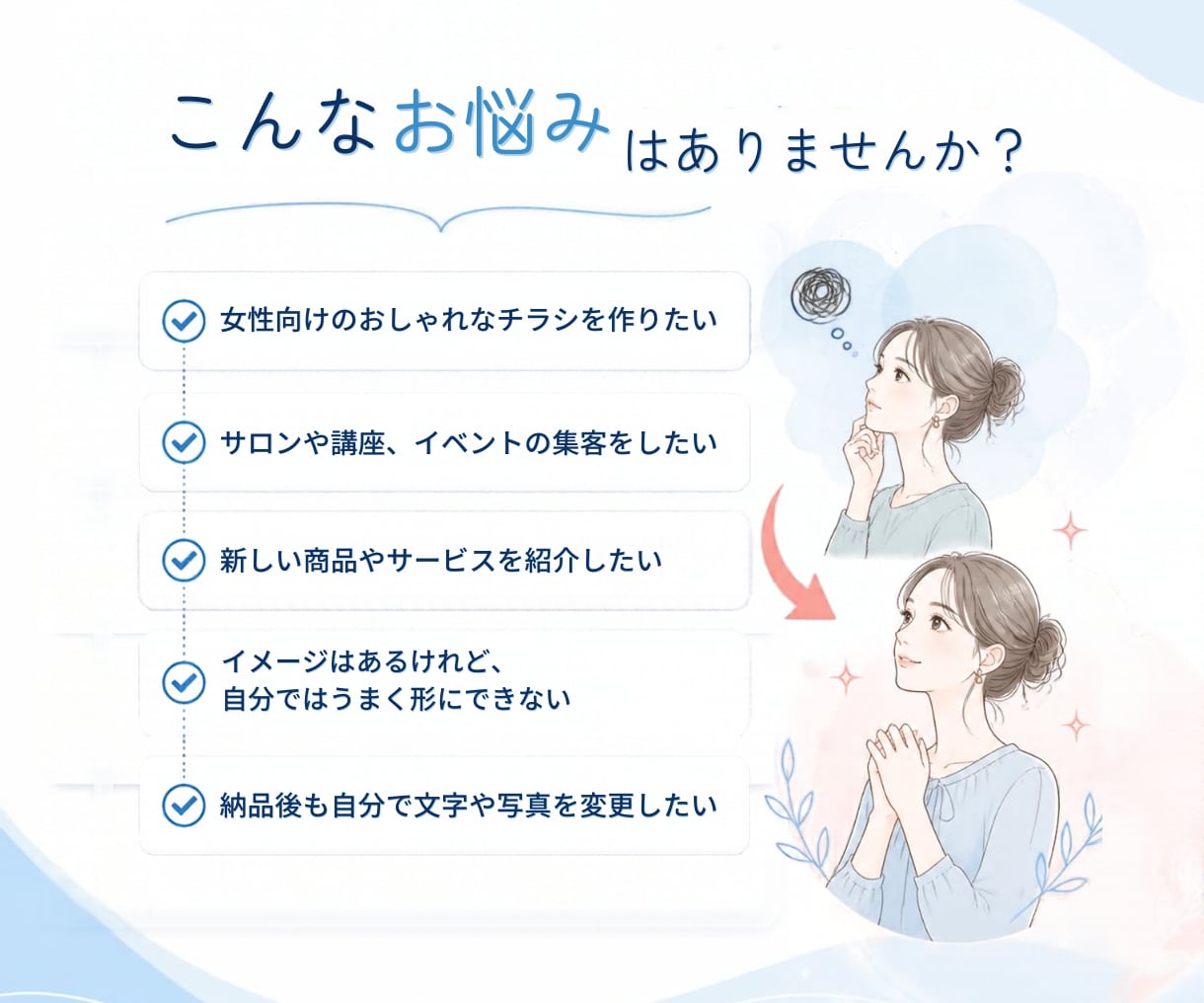 後から編集できる！Canvaでチラシ制作します 集客につながる女性向けチラシ・フライヤーをデザインします！ イメージ3