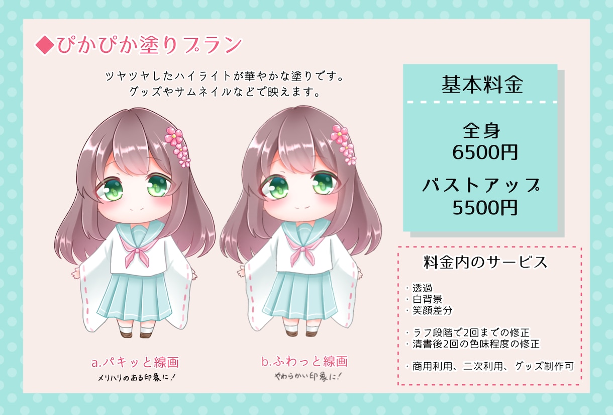 選べる線画＆塗り可愛いミニキャラ描きます 商用利用込！グッズOK！無料笑顔差分付き！ イメージ3