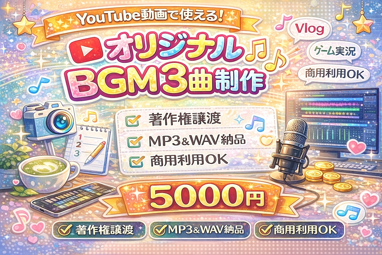 YouTube動画用オリジナルBGM3曲制作します 動画に使えるBGMをまとめて制作 イメージ1