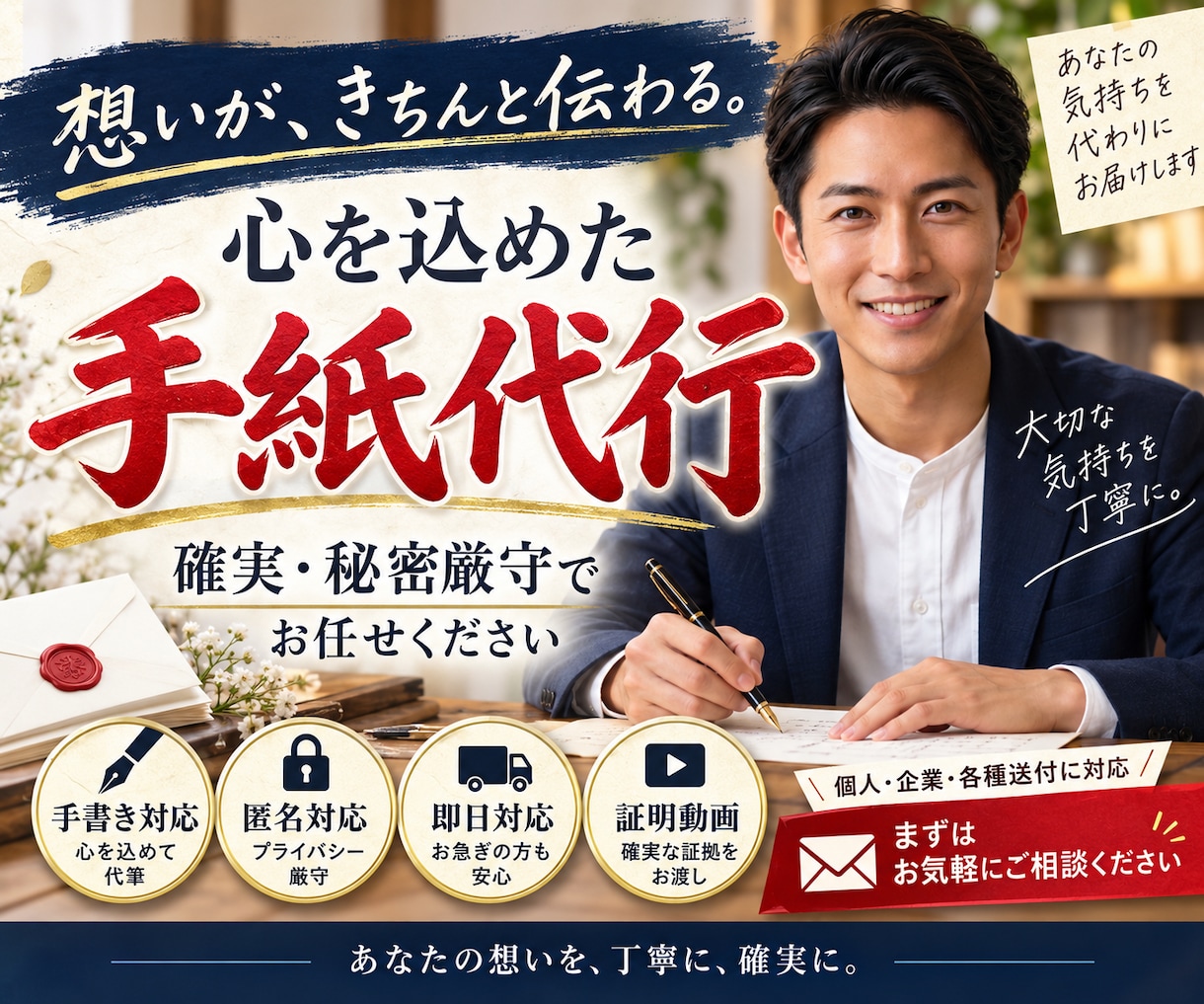匿名・秘密厳守で手紙の印刷／代筆＆郵送代行します 【最短当日発送】ご近所トラブル・各種通報など対応いたします イメージ1