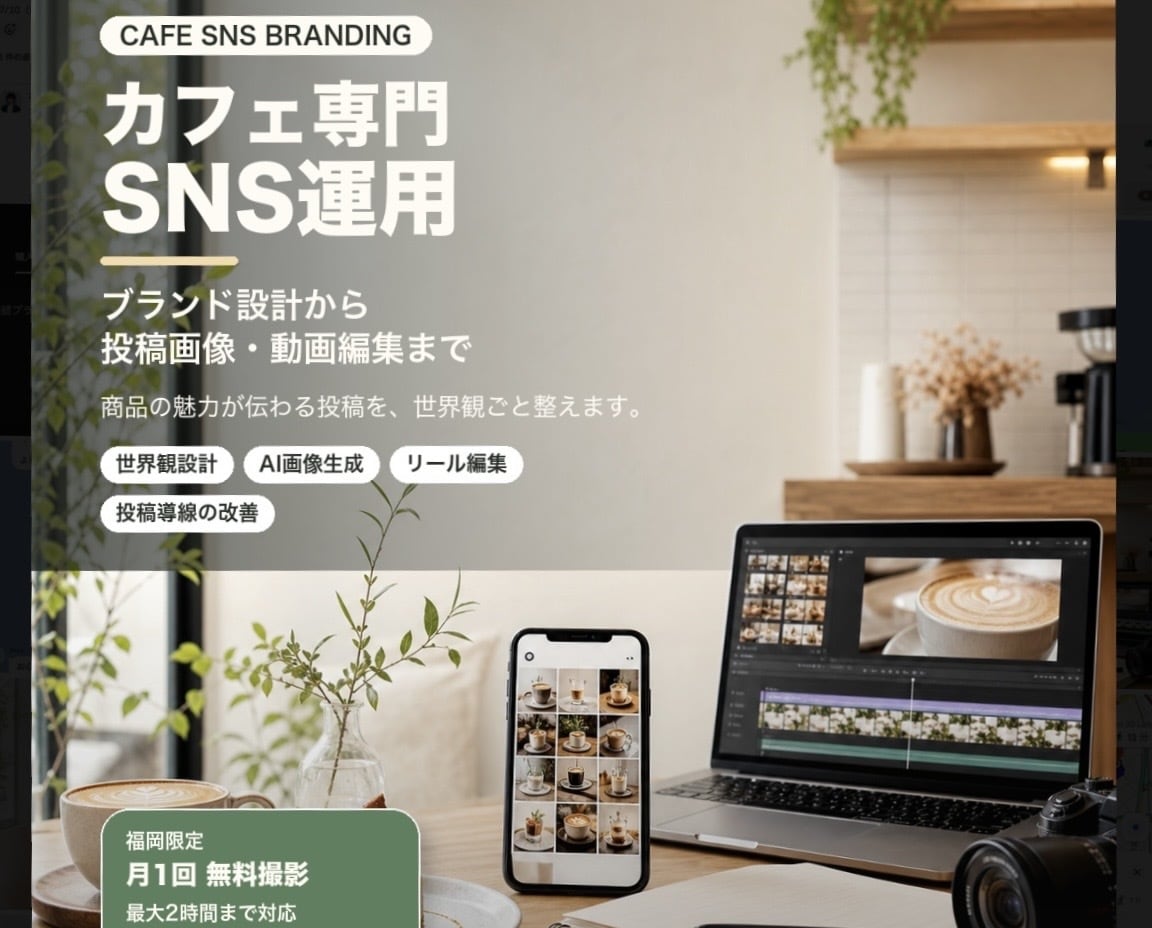 カフェの魅力が伝わるSNS運用を代行します ブランディング設計も可能！Threads、TikTok等も可 イメージ1