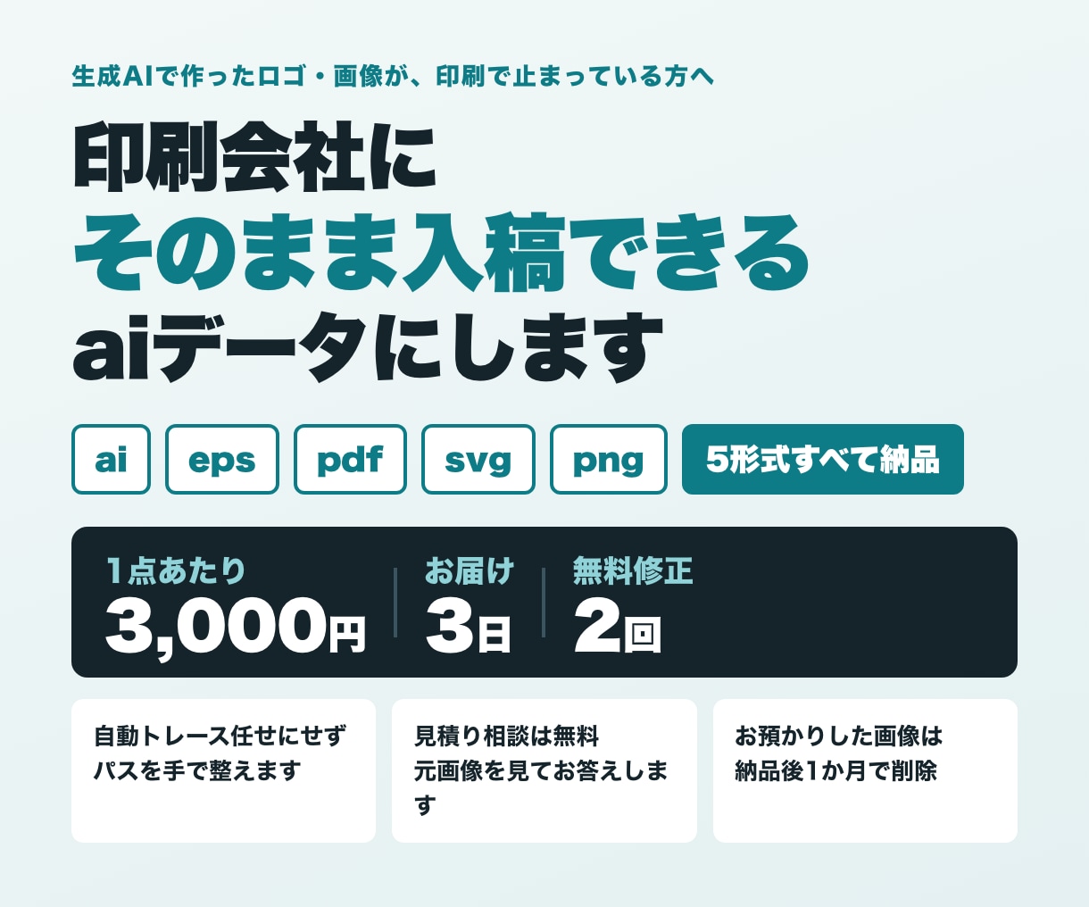 AI生成ロゴ・画像を印刷用aiデータに変換します ai/eps/pdf/svg/png一式｜アウトライン化込み イメージ1
