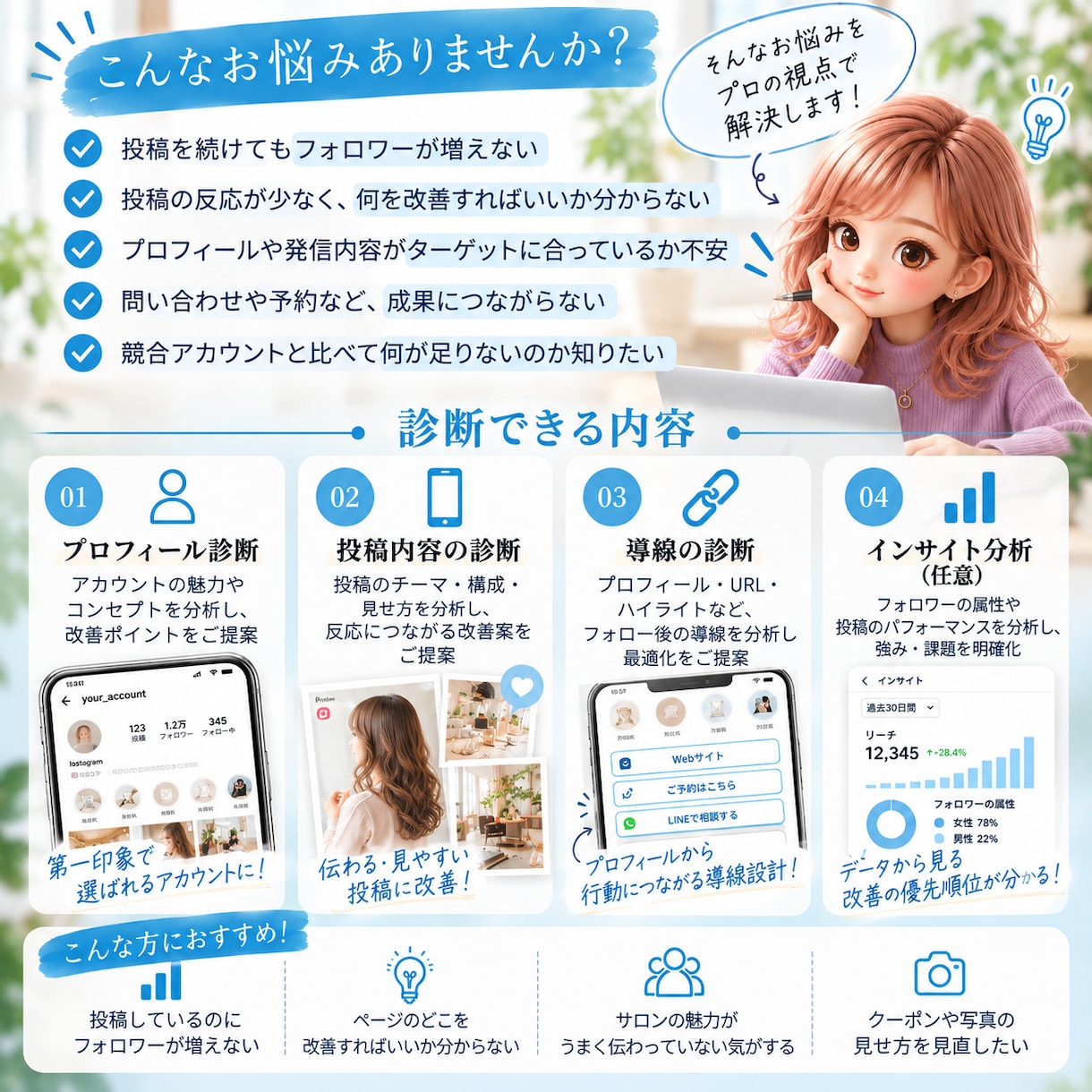 Instagramアカウントの改善点を診断します SNS運用ディレクターが現状を分析！具体的な改善策をご提案 イメージ2