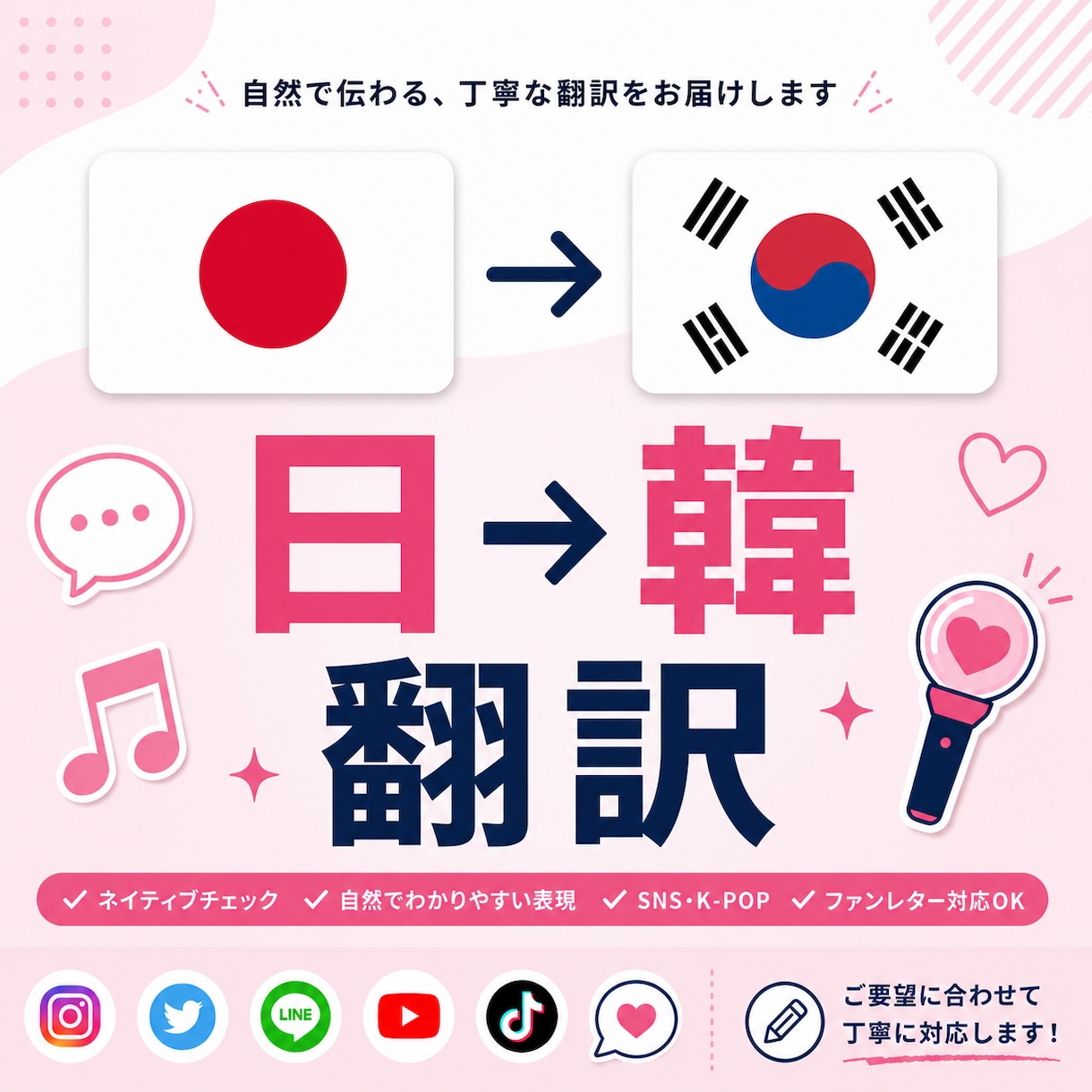 日→韓｜SNS・ファンレター・K-POP訳します 韓国語ネイティブが丁寧に翻訳します イメージ1