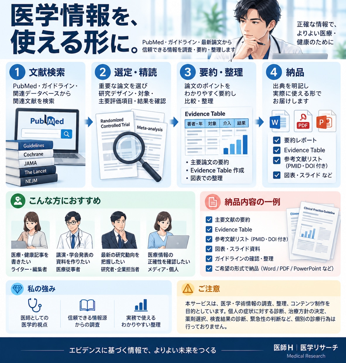 医学論文を調査しエビデンスを整理します 医師がPubMed・ガイドラインを確認し出典付きで納品 イメージ2
