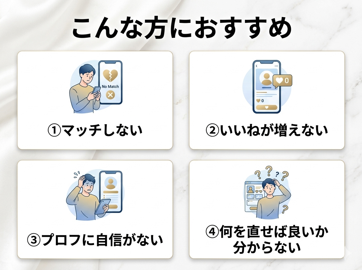 マッチしない人向けにアプリプロフィールを添削します マッチしない原因を整理し、具体的に添削します！ イメージ3