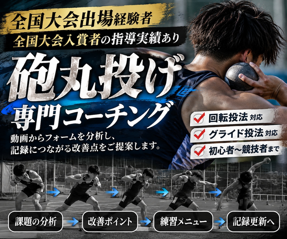 砲丸投げのフォームを専門的に分析します 砲丸投げの「伸びない原因」を分析します イメージ1