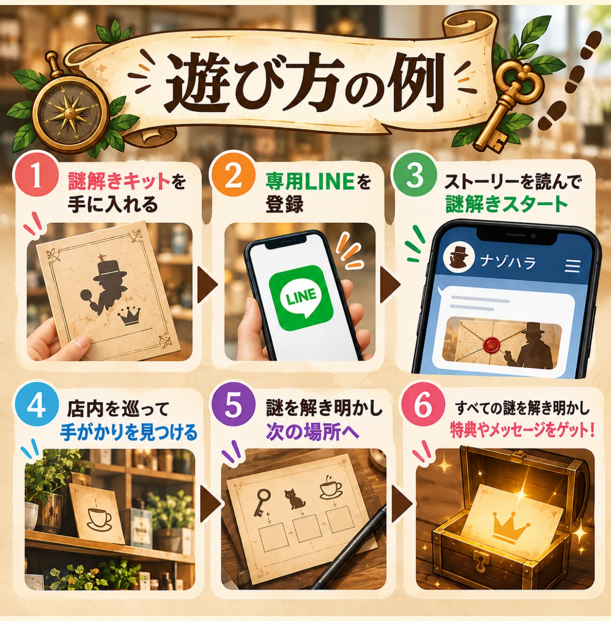 店舗集客に使えるオリジナル謎解きを制作します LINEで進行！スタッフ対応ほぼ不要の店舗周遊型謎解きです！ イメージ2