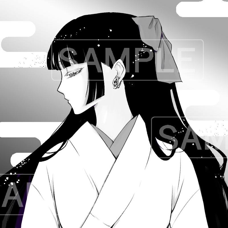 アイコンのモノクロ カラーイラスト描きます 1800円～モノクロメインの和風ファンタジー系女の子イラスト イメージ4