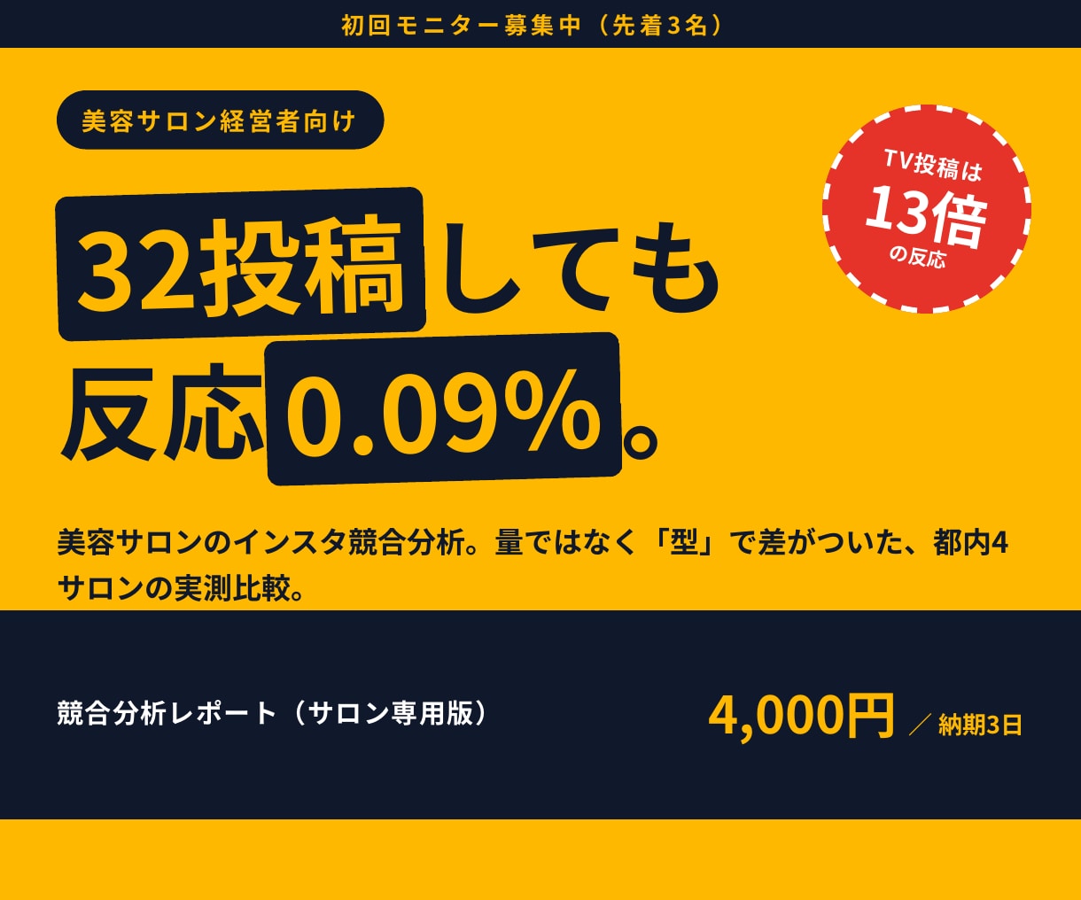 美容サロンのインスタを反応率で競合比較します 32投稿・反応0.09%の実例も。勝ち型を実測で分解 イメージ1
