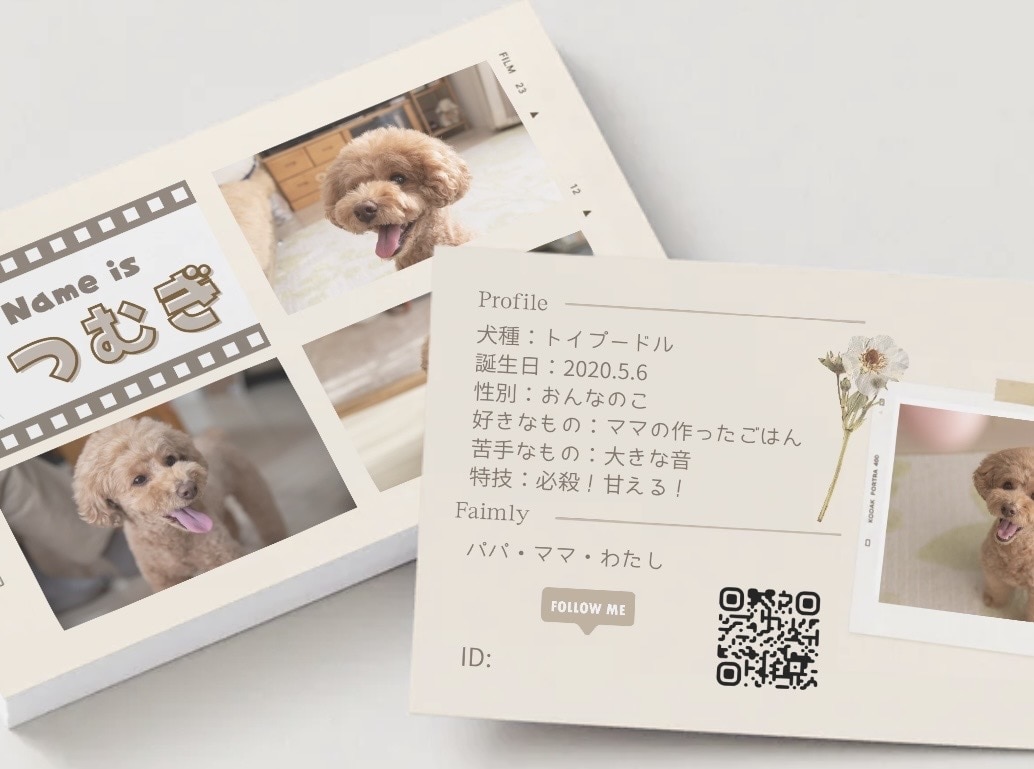 レトロ可愛い♡フィルム風うちの子名刺作ります スマホ写真OK！印刷代込100枚セミオーダーのペット名刺 イメージ3