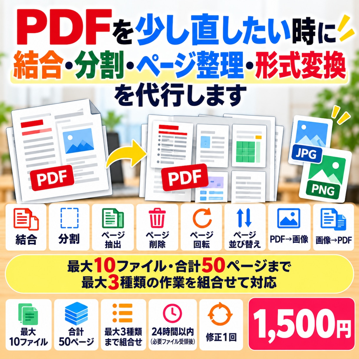PDFの結合・分割・ページ整理を代行します 結合・分割・抽出・削除・回転・並び替え・画像変換に対応 イメージ1