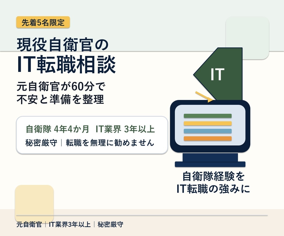現役自衛官のIT転職相談に乗ります 元自衛官が60分で退職前の不安を整理 イメージ1