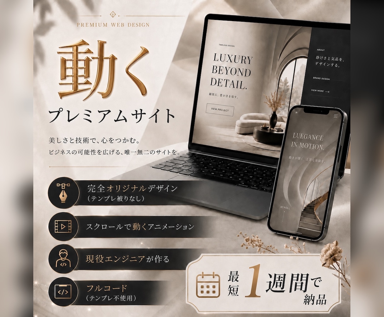 動くハイクオリティなホームページ制作します 止まった画像でなく、動いて魅せるサイトを作ります。 イメージ1