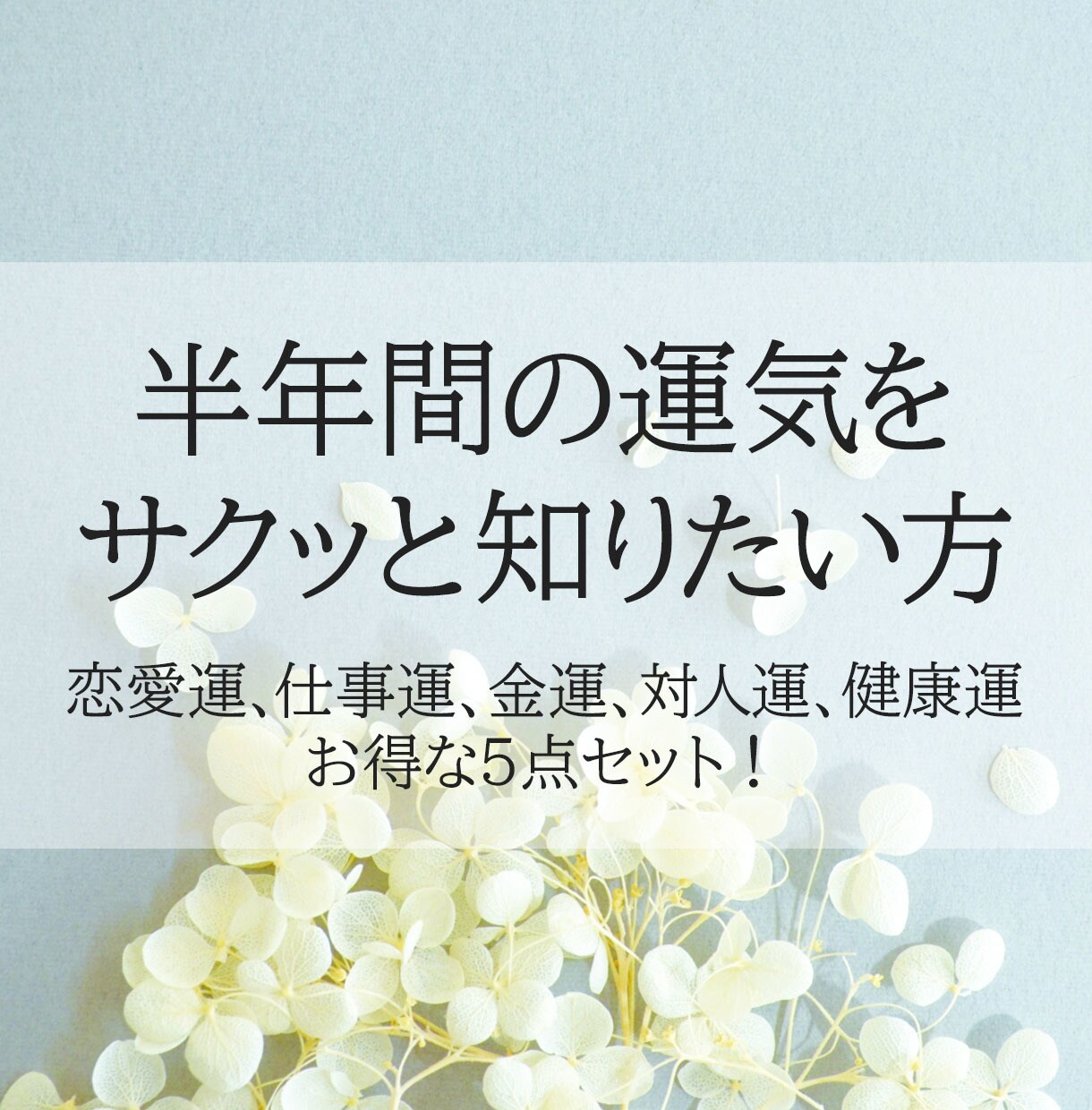お得な5点セット！半年間の運気を鑑定します 恋愛運、仕事運、金運、対人運、健康運のお得な5点セット イメージ1