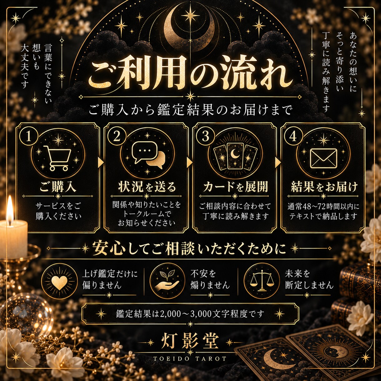 二人の関係とこれからをタロットで深く読み解きます 灯と影を映し、この恋の先にある道まで読み解きます イメージ5