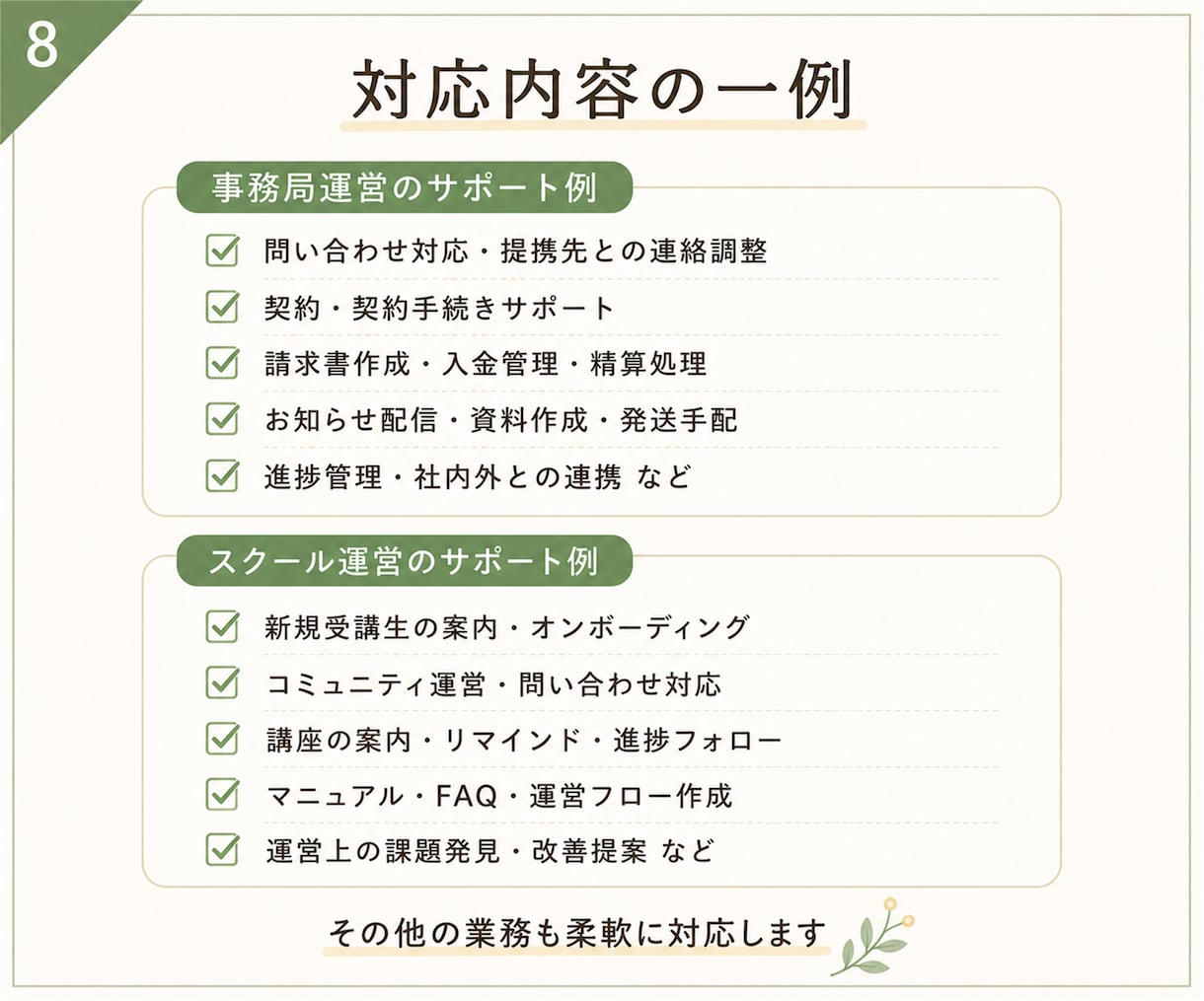 事務局・スクール運営を実務から仕組み化まで支えます 問い合わせ対応・進行管理・マニュアル整備まで、運営をサポート イメージ8