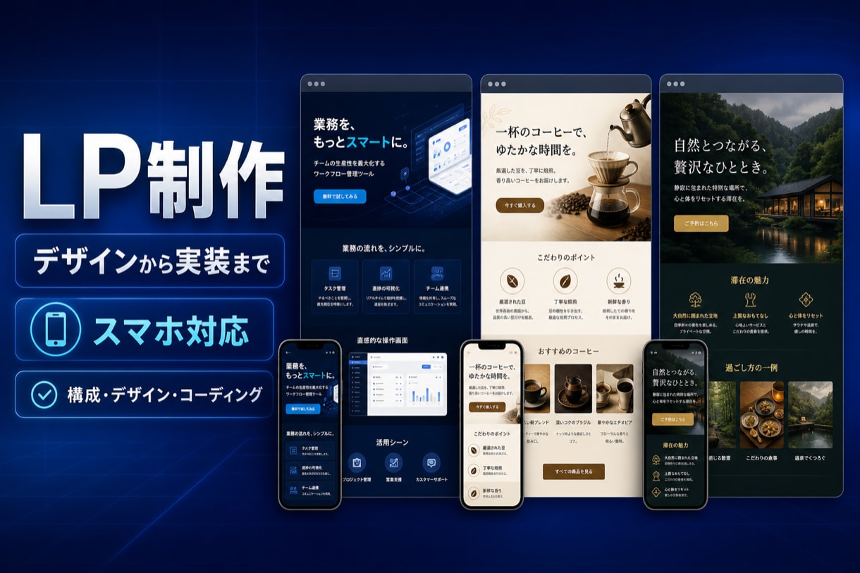 スマホ対応LPをデザインから実装まで制作します 構成・デザイン・スマホ実装まで一括対応 イメージ1