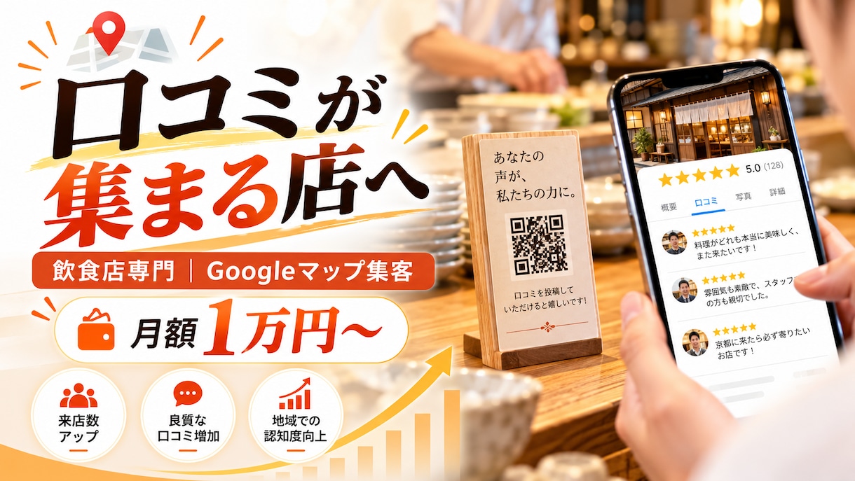 飲食店のMEO対策・口コミ返信を代行します 月額制・継続OK｜口コミが集まる店づくりから返信まで イメージ1