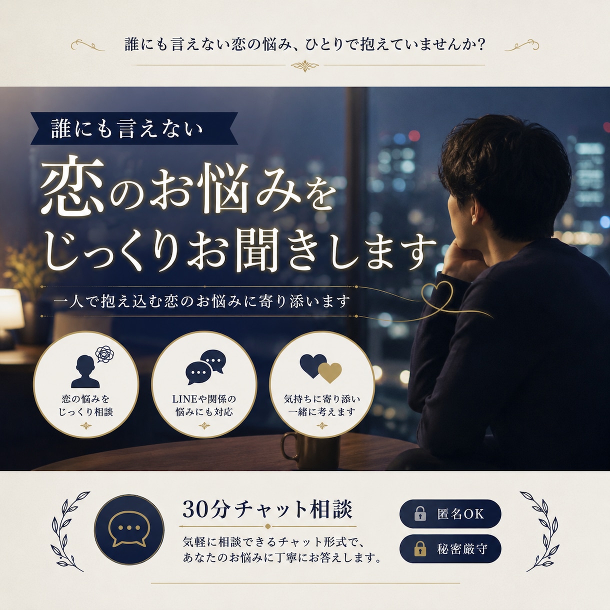 誰にも言えない恋のお悩みをじっくりお聞きします 一人で抱え込む恋のお悩みに寄り添います イメージ1
