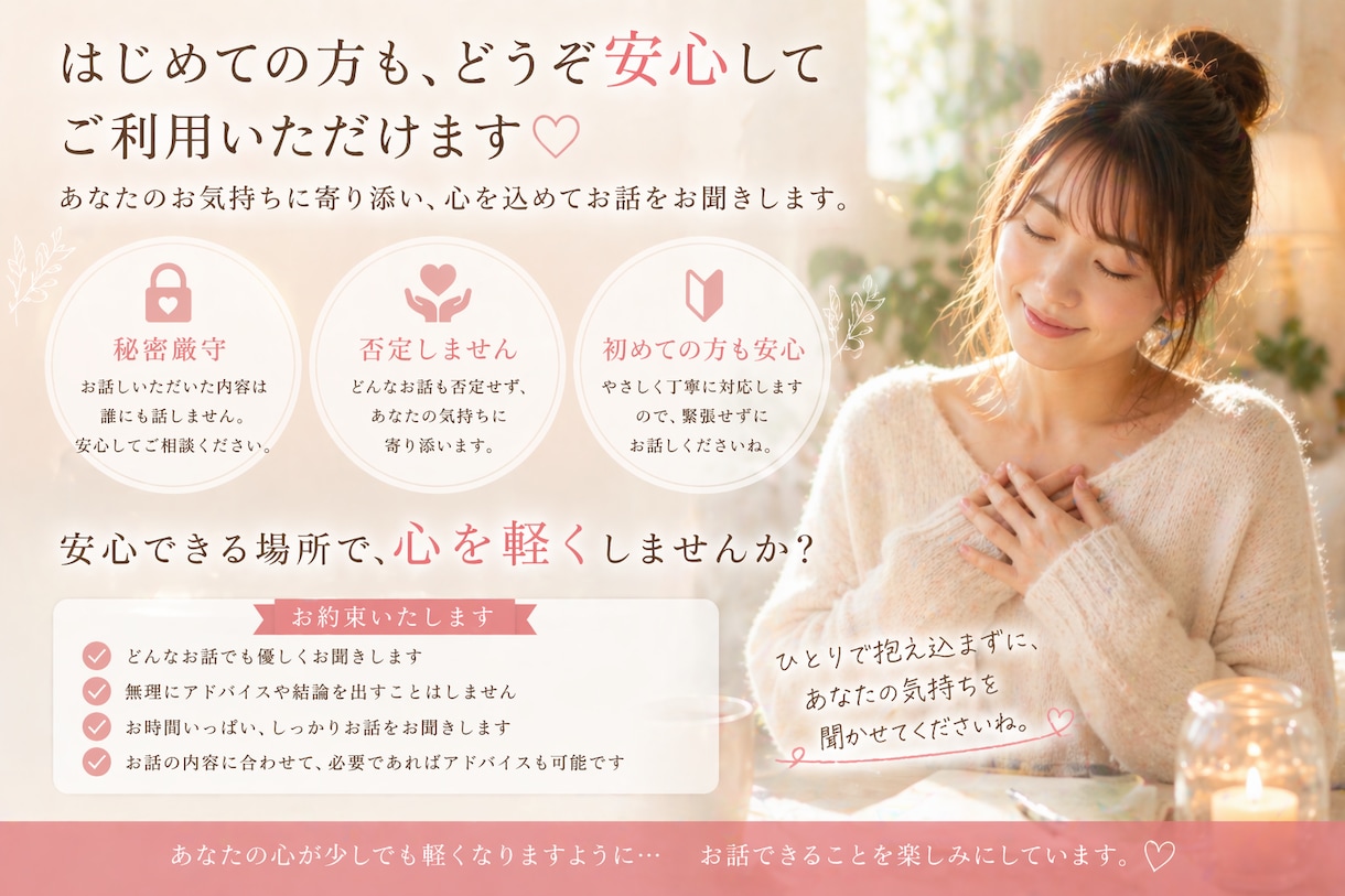 優しく愚痴聞きします｜秘密厳守ます 否定せず優しくお話お聞きします イメージ3