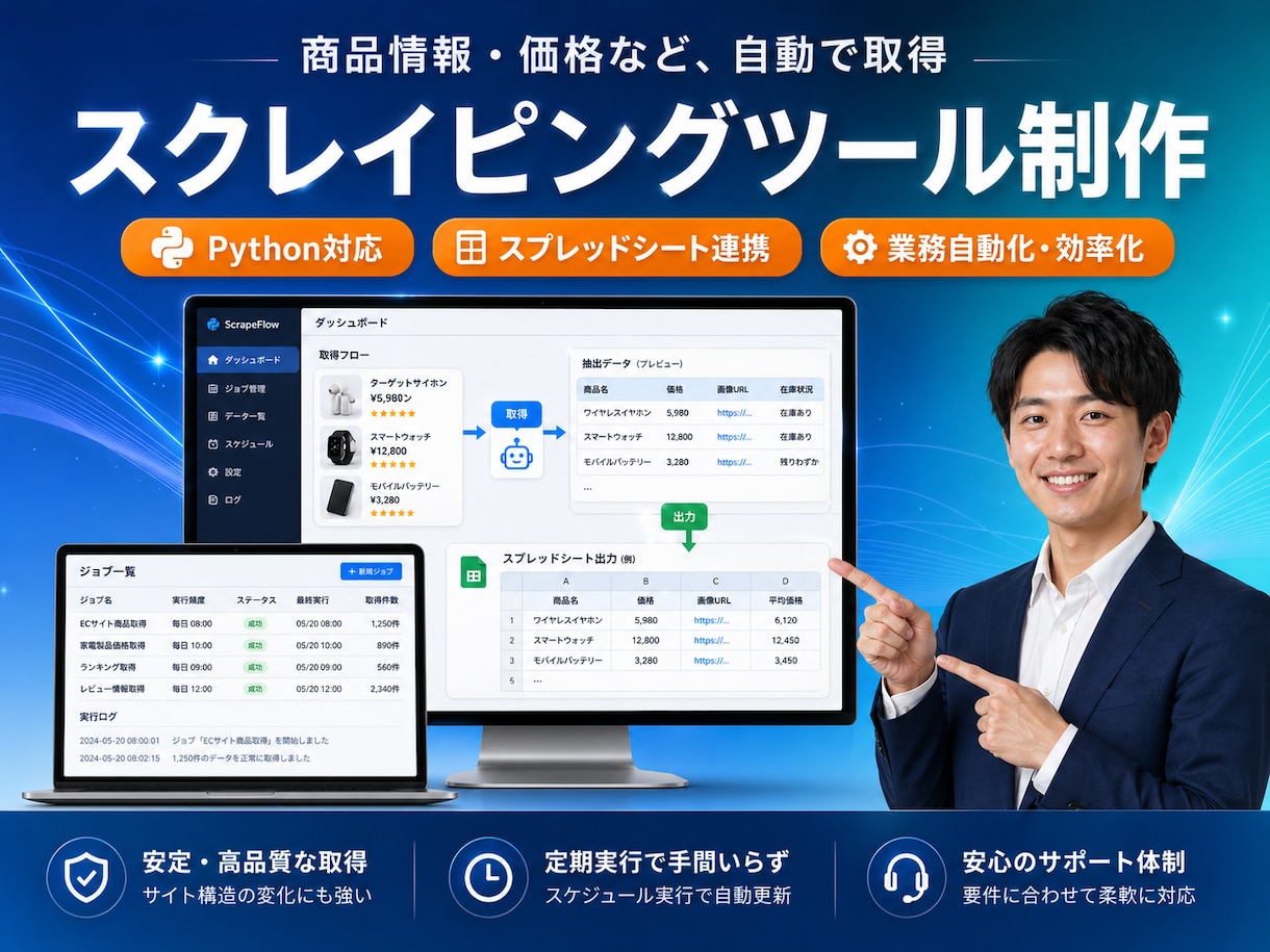 Webサイトのデータ収集スクレイピング自動化します 商品情報・価格・画像などを自動取得し、Excelへ整理します イメージ1
